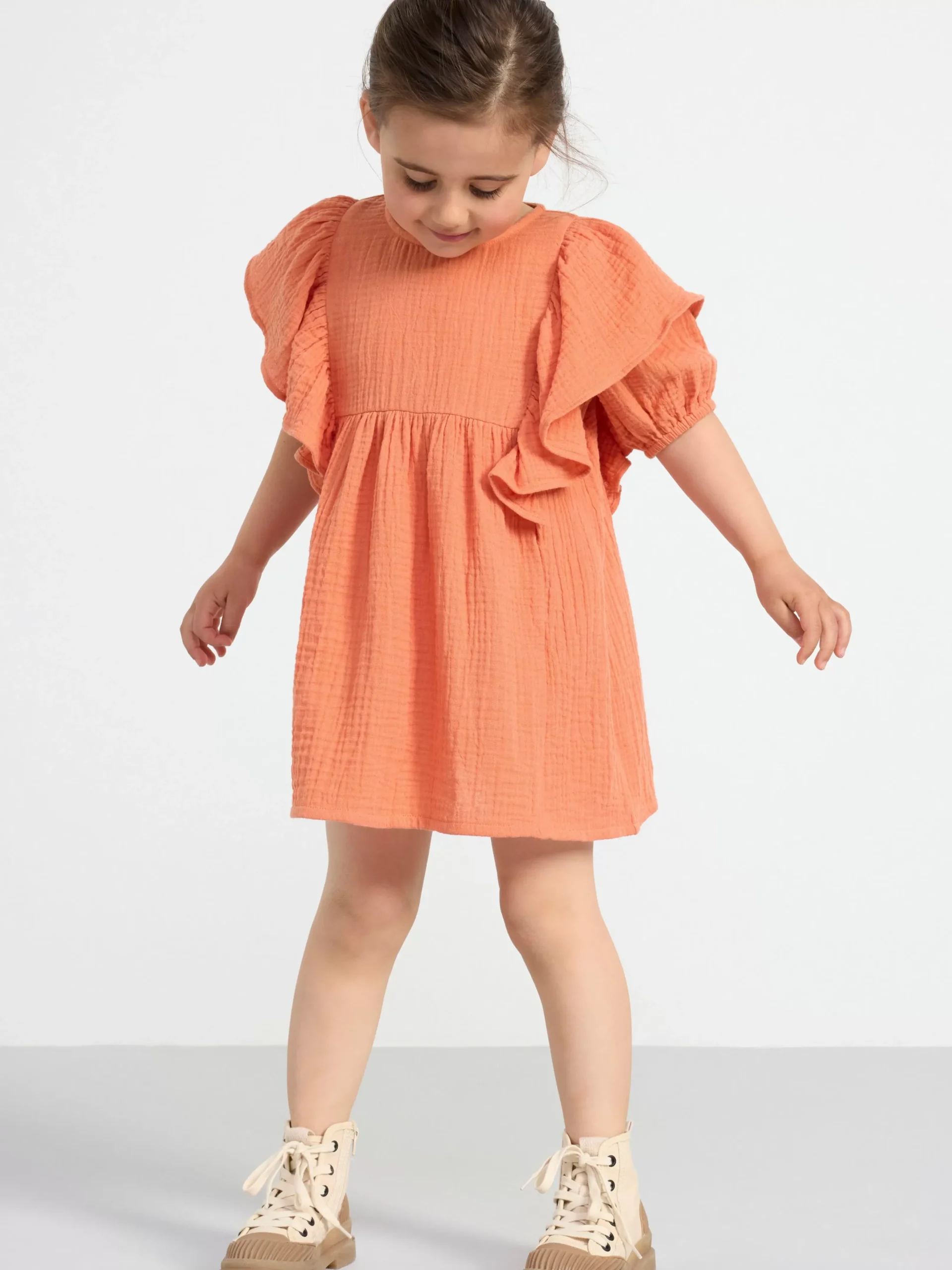 Klänningar>Lindex Krinklad Klanning Med Kort Arm Light Dusty Orange