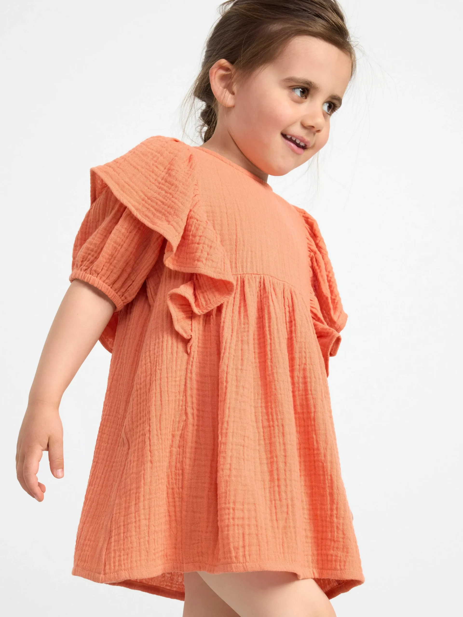 Klänningar>Lindex Krinklad Klanning Med Kort Arm Light Dusty Orange