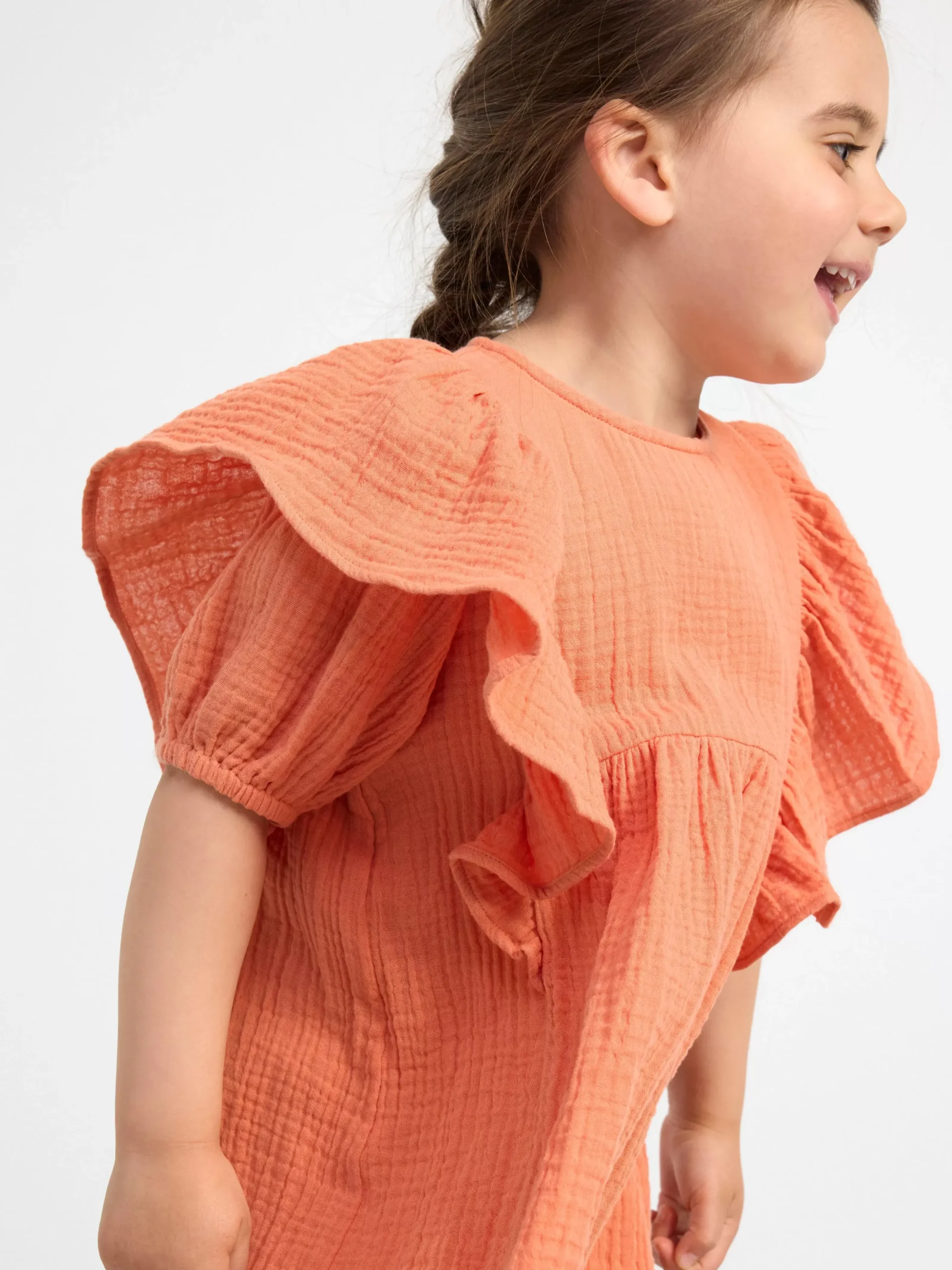 Klänningar>Lindex Krinklad Klanning Med Kort Arm Light Dusty Orange