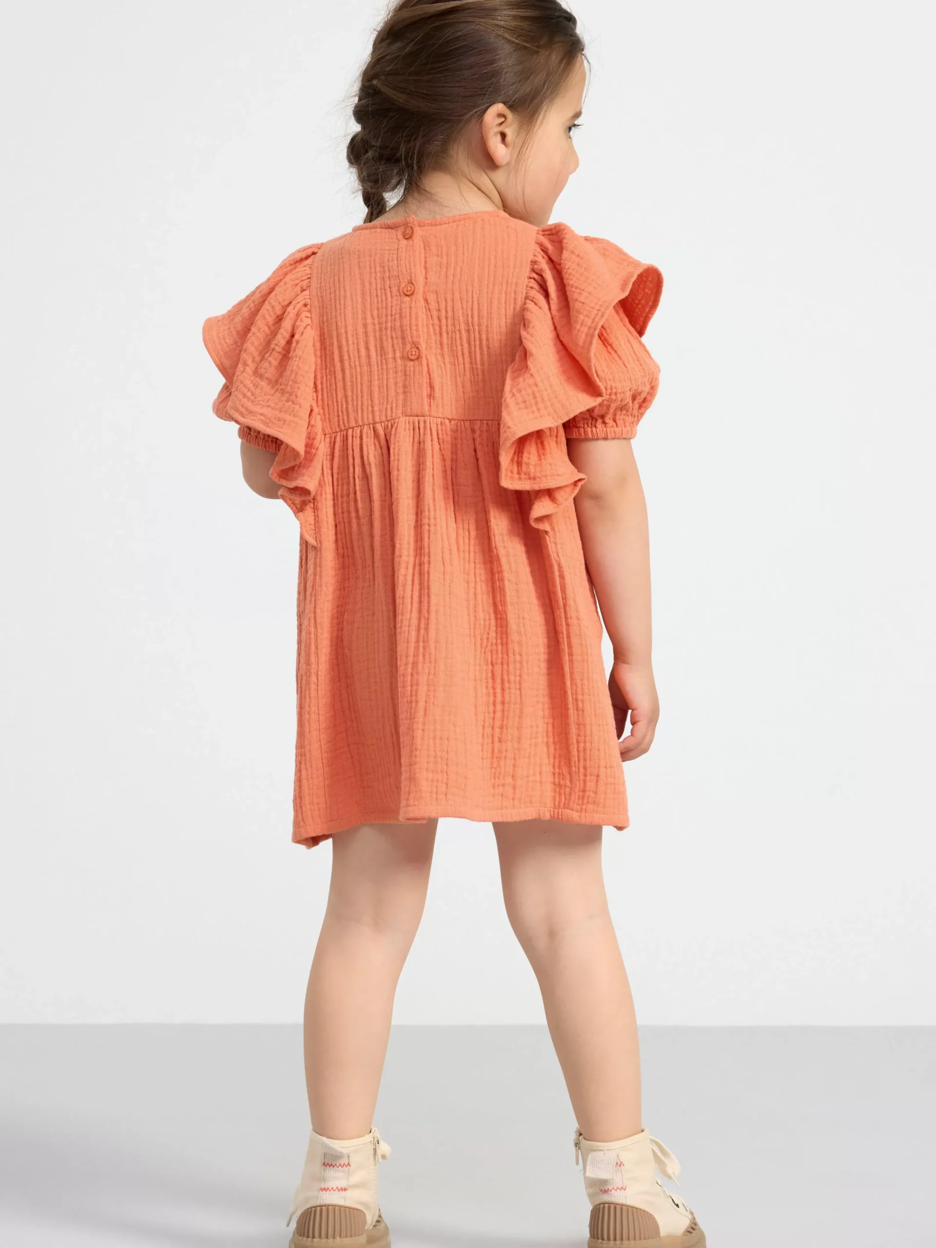 Klänningar>Lindex Krinklad Klanning Med Kort Arm Light Dusty Orange