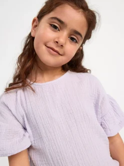 Toppar & T-Shirts>Lindex Krinklad Kortarmad Topp Light Dusty Lilac