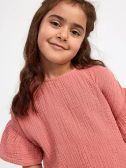 Toppar & T-Shirts>Lindex Krinklad Kortarmad Topp Dark Dusty Pink