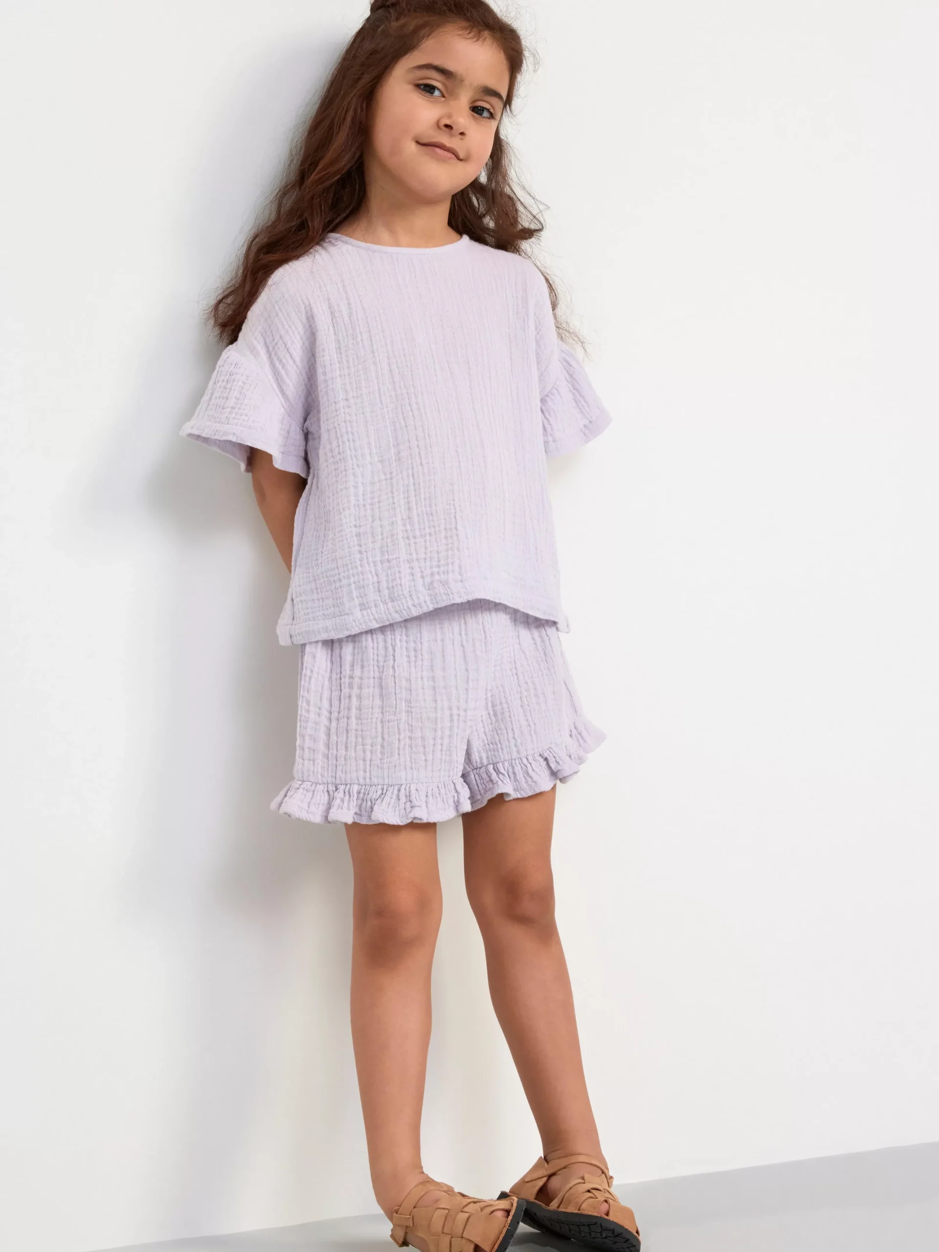 Byxor & Leggings>Lindex Krinklade Shorts Med Volanger Light Dusty Lilac