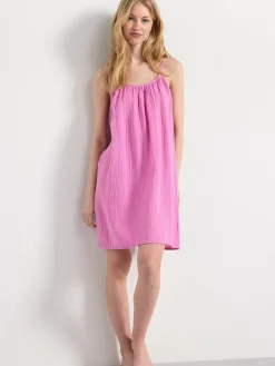 Nattplagg>Lindex Krinklat Nattlinne I Bomull Pink