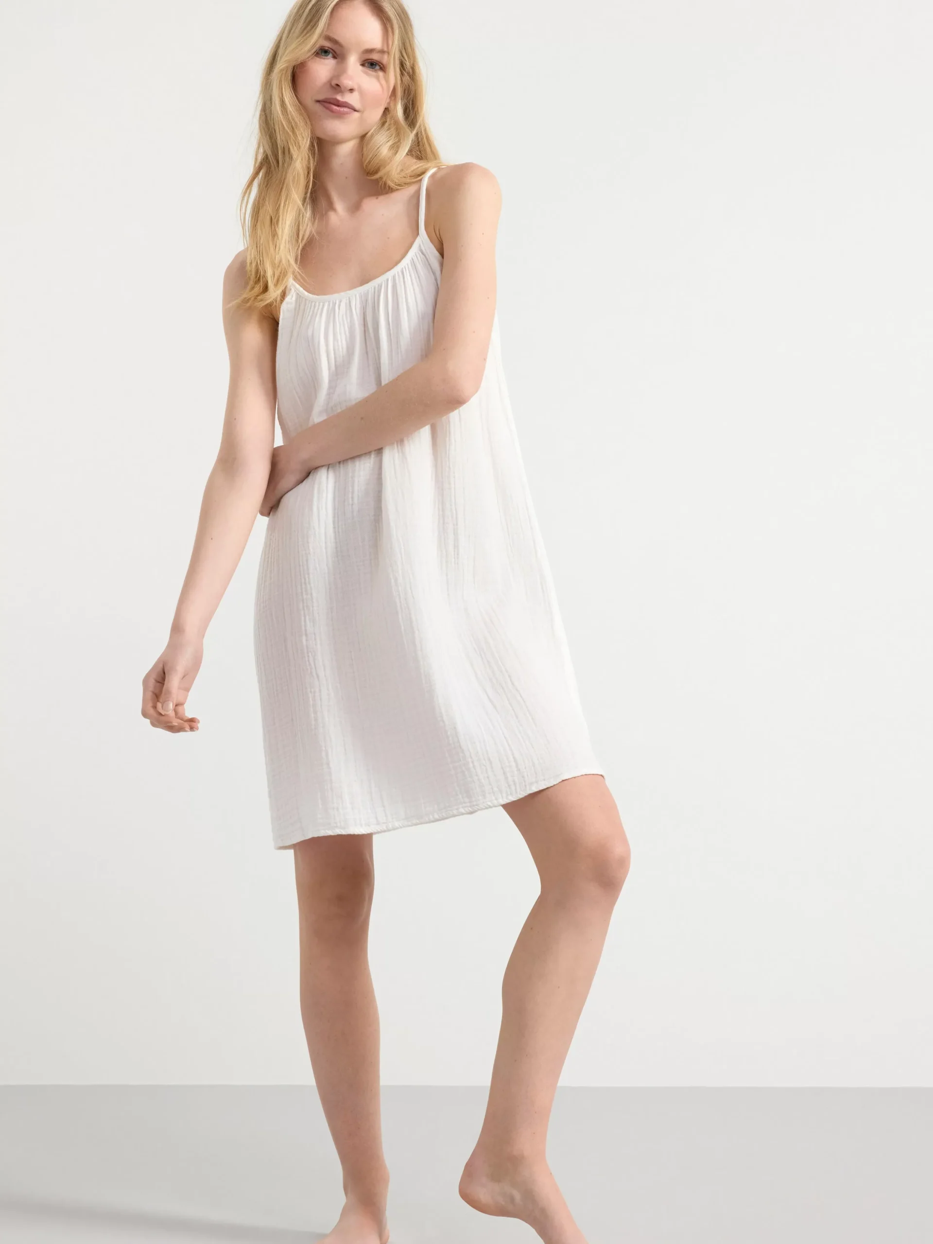 Nattplagg>Lindex Krinklat Nattlinne I Bomull Off White