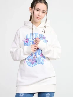 Tröjor & Cardigans>Lindex Lang Hoodie Light Dusty White