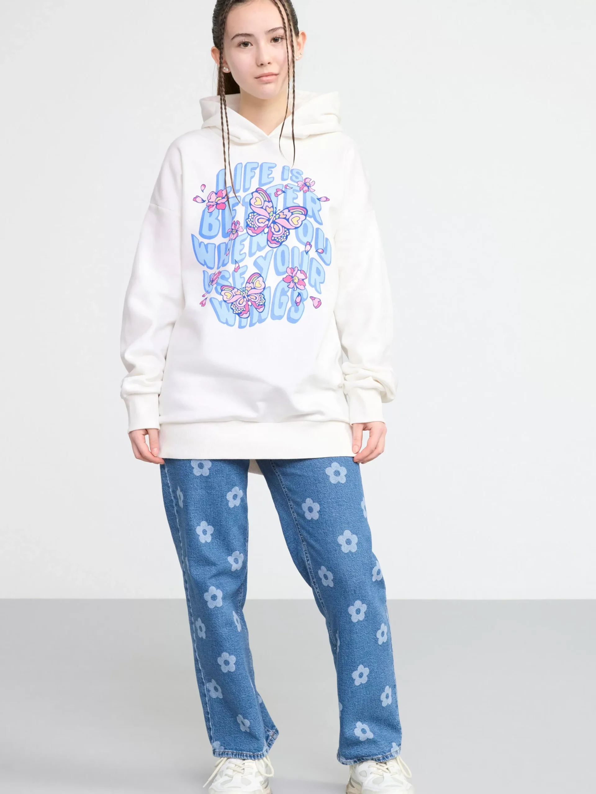 Tröjor & Cardigans>Lindex Lang Hoodie Light Dusty White