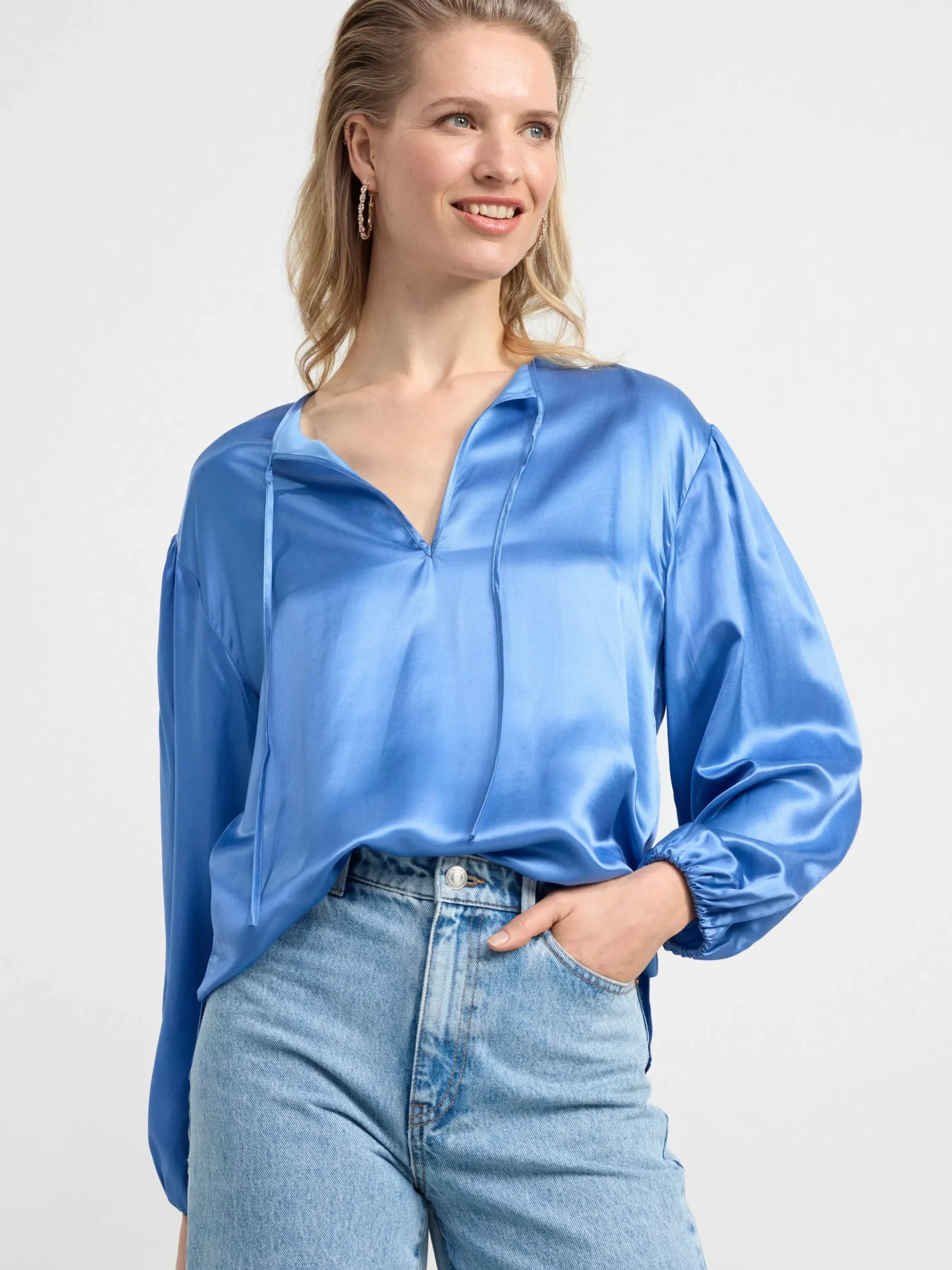 Blusar & Skjortor>Lindex Langarmad Blus I Sidenblandning Light Dusty Blue