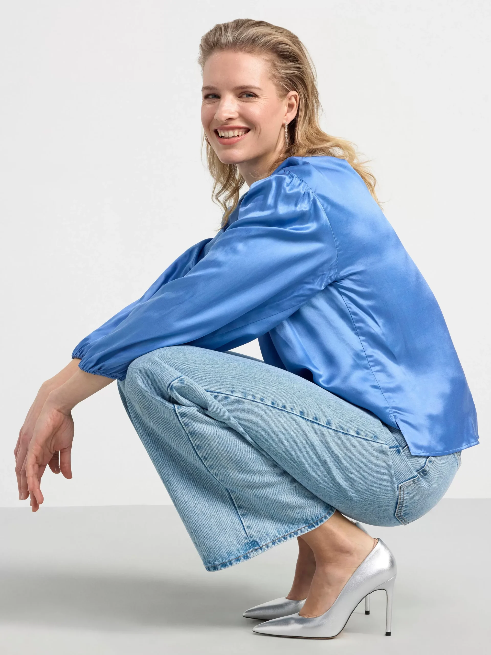 Blusar & Skjortor>Lindex Langarmad Blus I Sidenblandning Light Dusty Blue