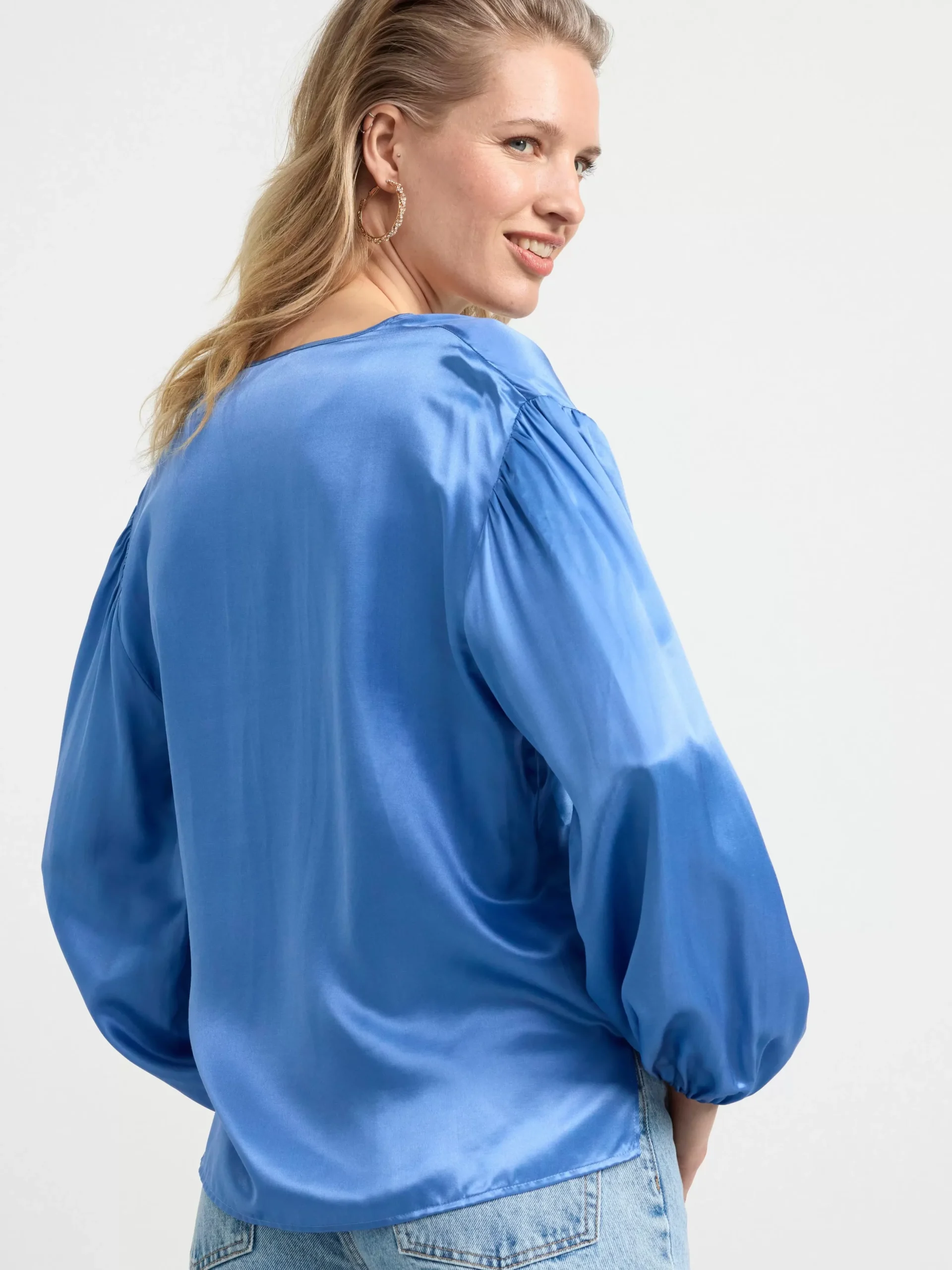Blusar & Skjortor>Lindex Langarmad Blus I Sidenblandning Light Dusty Blue