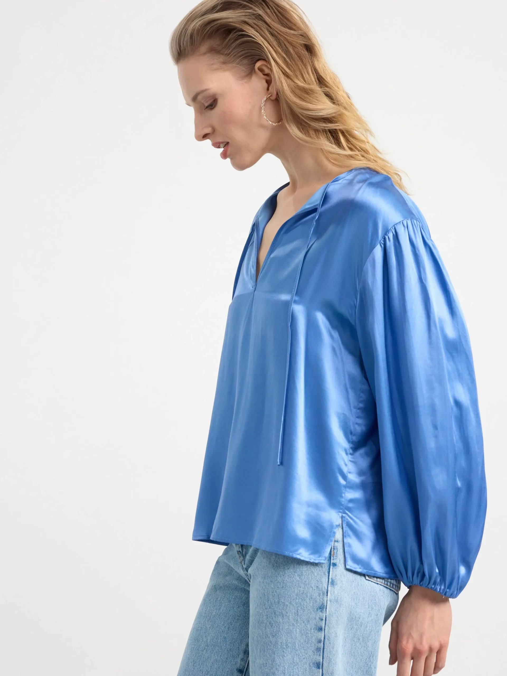 Blusar & Skjortor>Lindex Langarmad Blus I Sidenblandning Light Dusty Blue
