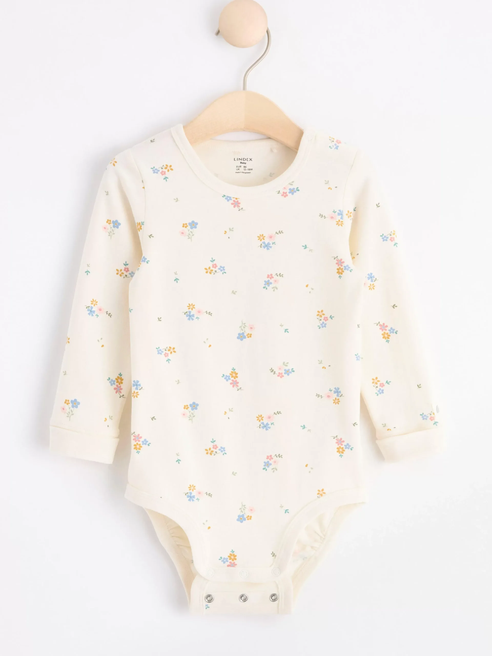 Bodies>Lindex Langarmad Body Med Blommor Light Dusty White