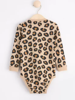 Bodies>Lindex Langarmad Body Med Leopardmonster Beige