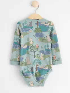 Bodies>Lindex Langarmad Body Med Skogsdjur Light Dusty Aqua