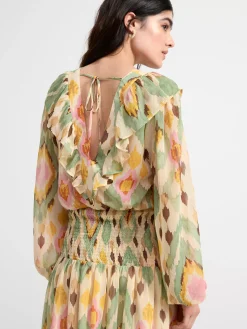 Blusar & Skjortor>Lindex Langarmad Chiffongblus Light Beige