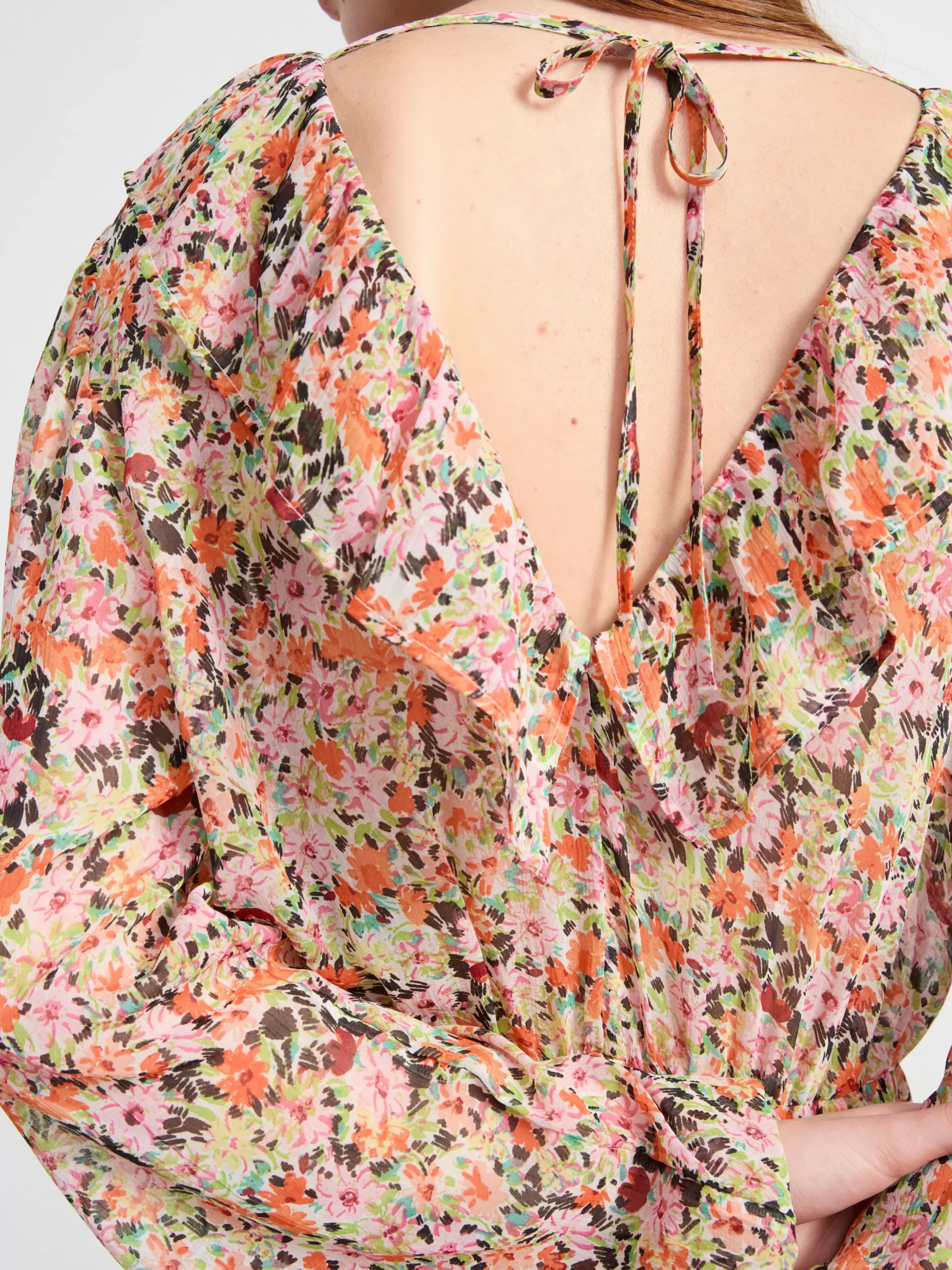 Klänningar>Lindex Langarmad Chiffongklanning Med Blommor Orange