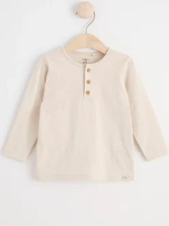 Toppar & T-Shirts>Lindex Langarmad Henley-Troja I Slubtrika Light Beige