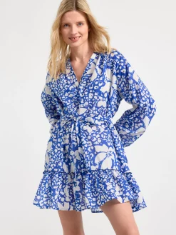 Klänningar>Lindex Langarmad Klanning Med Blommor Blue