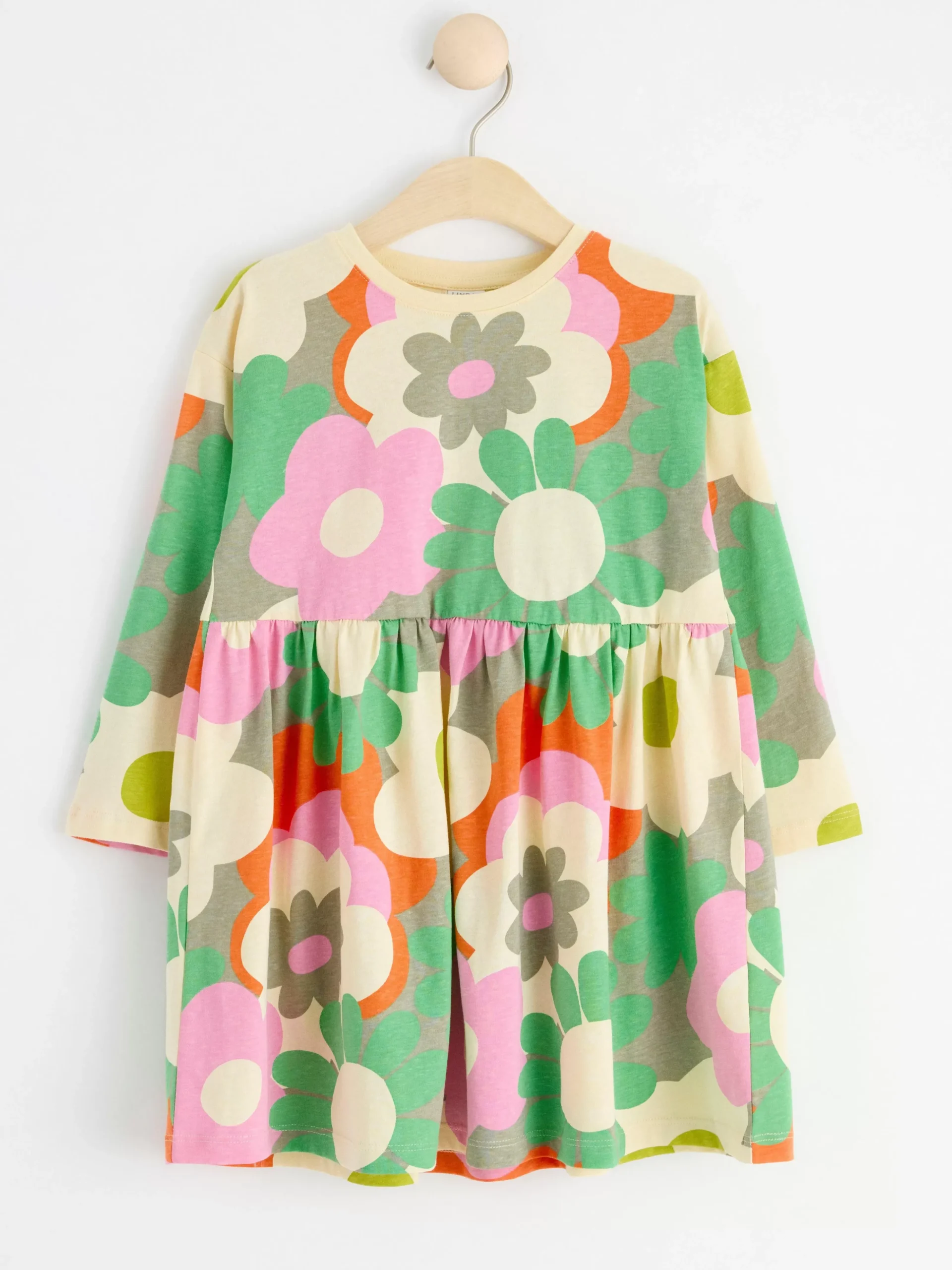 Klänningar>Lindex Langarmad Klanning Med Blommor Light Dusty Khaki