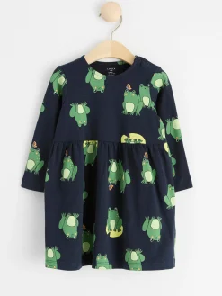Klänningar>Lindex Langarmad Klanning Med Grodor Dark Navy