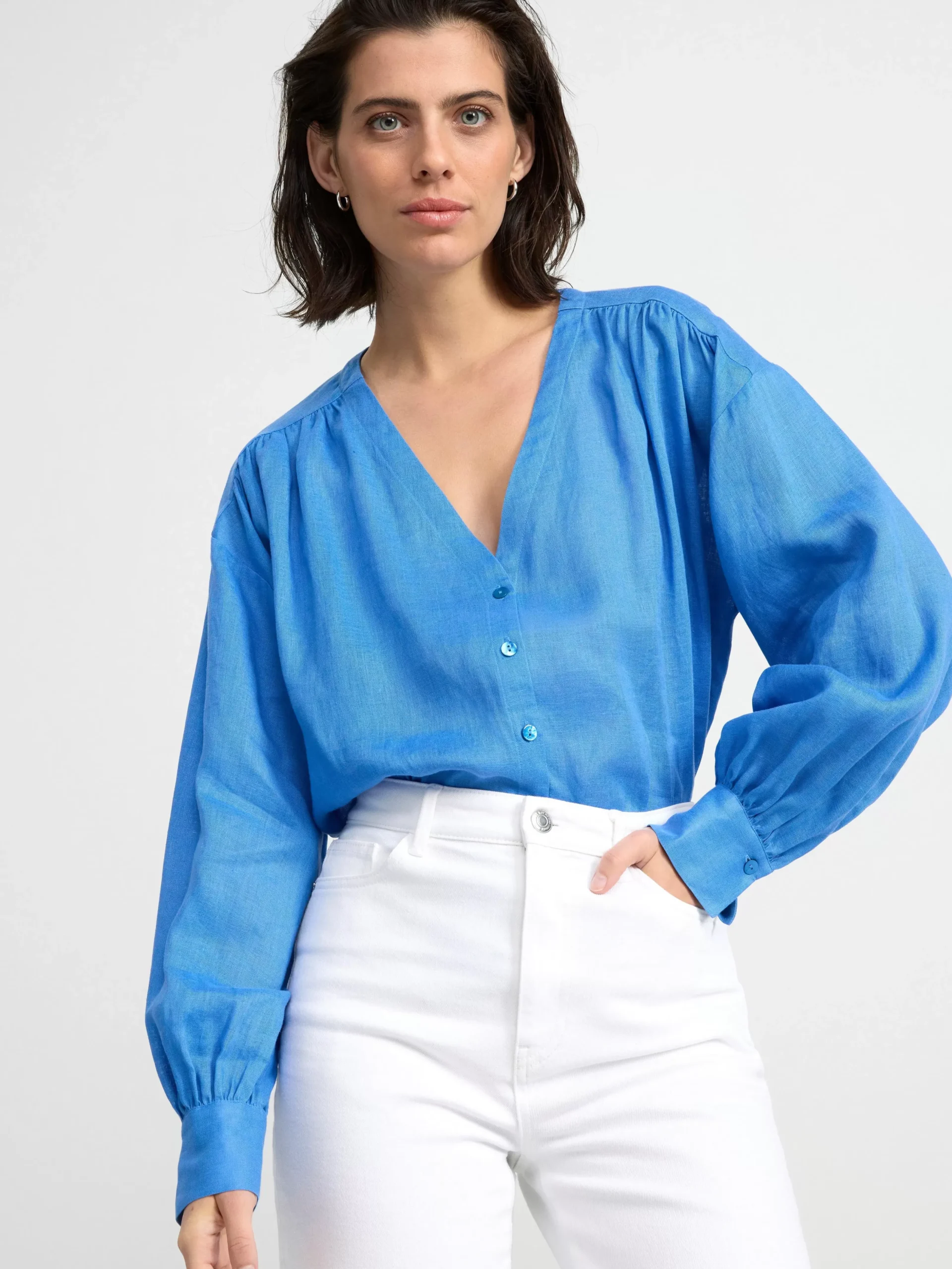 Blusar & Skjortor>Lindex Langarmad Linneblus Blue