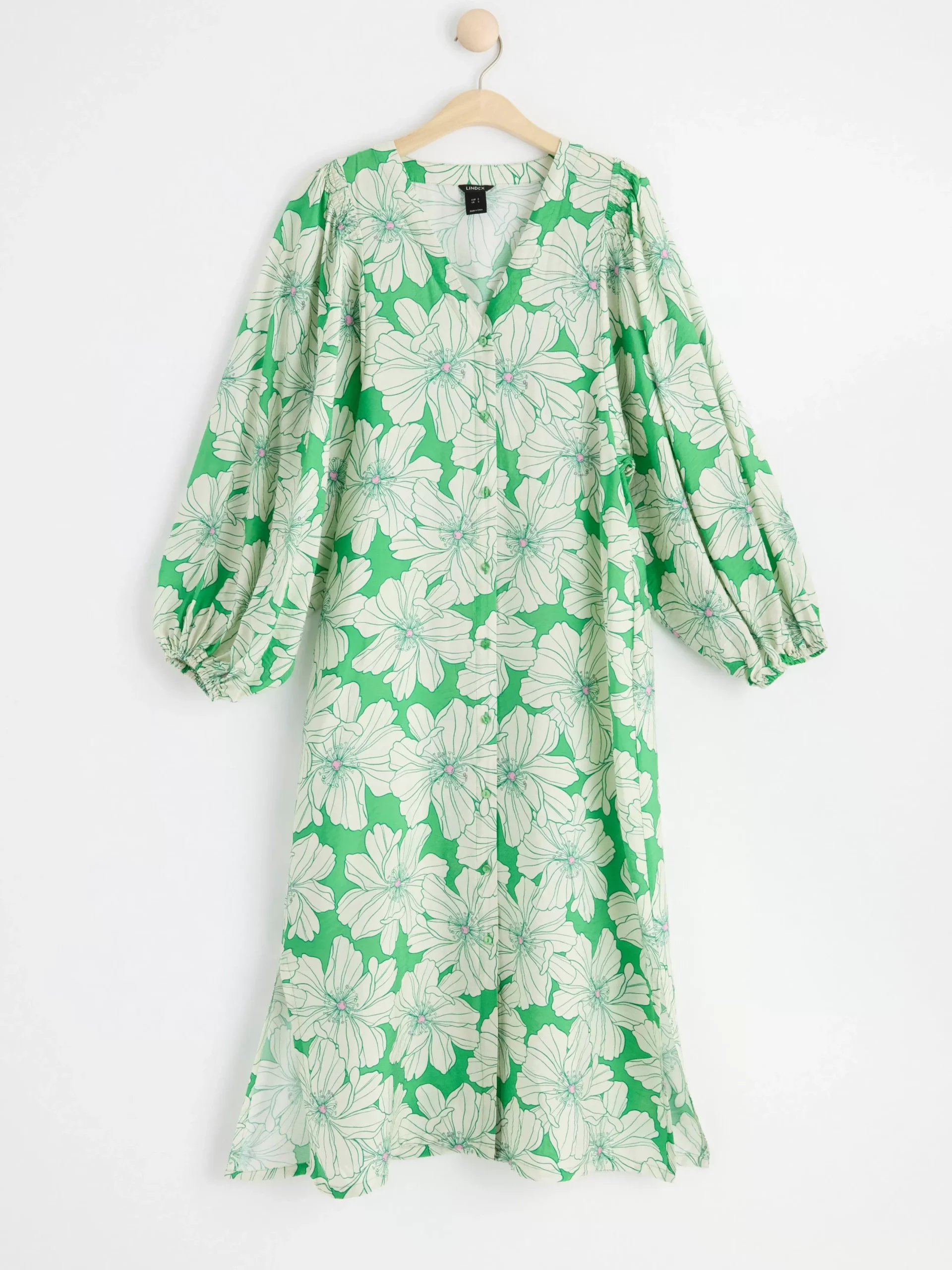Klänningar>Lindex Langarmad Midiklanning Med Blommor Green