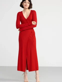 Klänningar>Lindex Langarmad Omlottklanning Dark Red