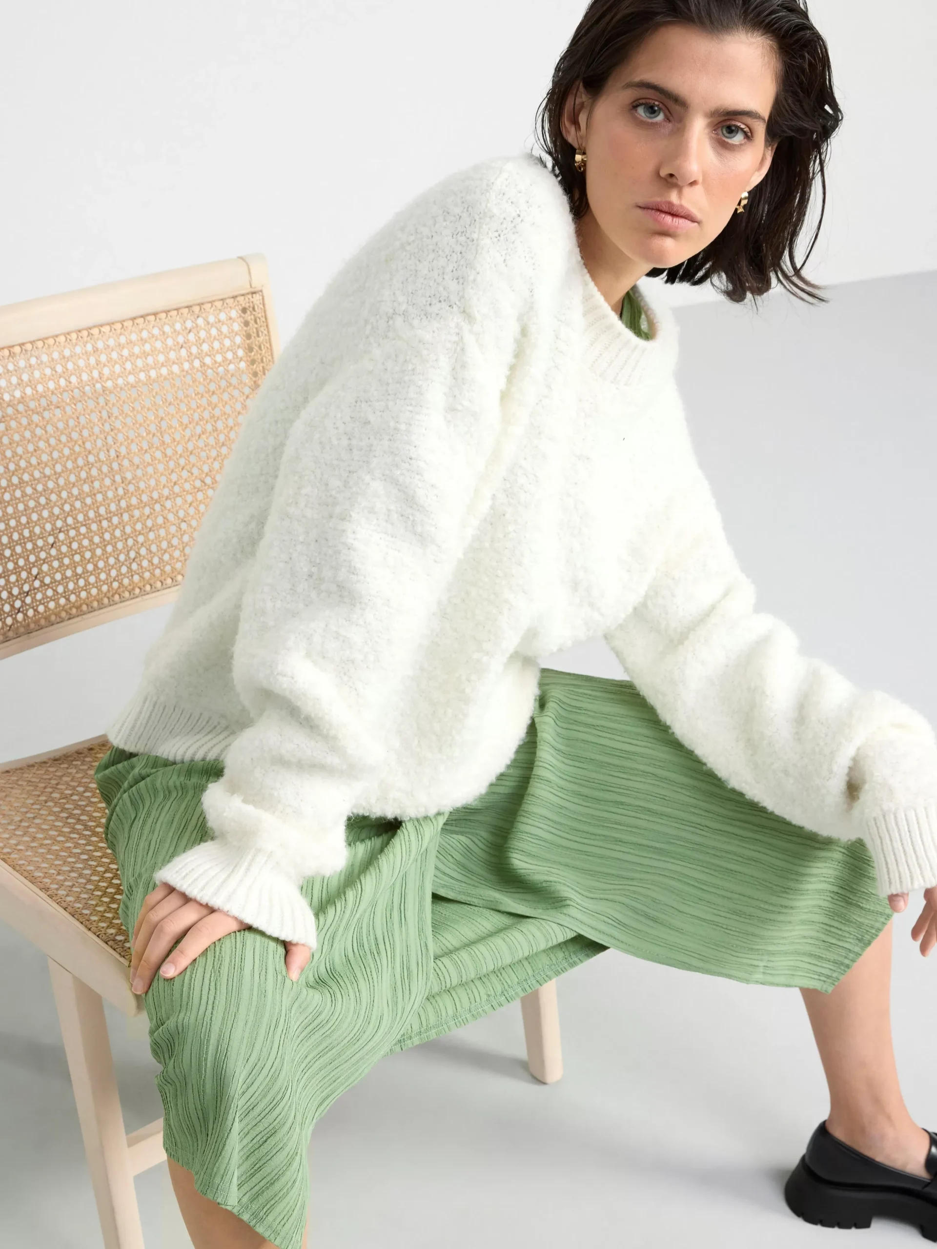 Klänningar>Lindex Langarmad Omlottklanning Med Textur Light Khaki