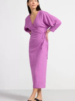 Klänningar>Lindex Langarmad Omlottklanning I Linneblandning Lilac