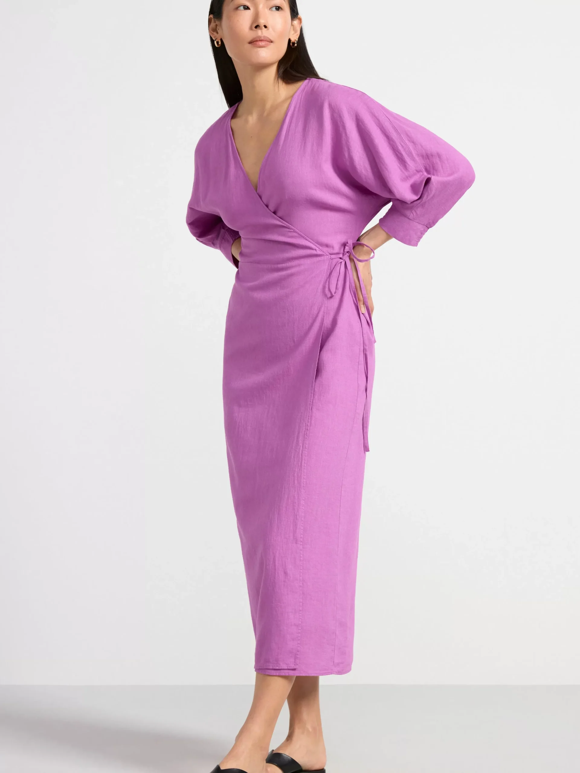 Klänningar>Lindex Langarmad Omlottklanning I Linneblandning Lilac