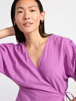 Klänningar>Lindex Langarmad Omlottklanning I Linneblandning Lilac