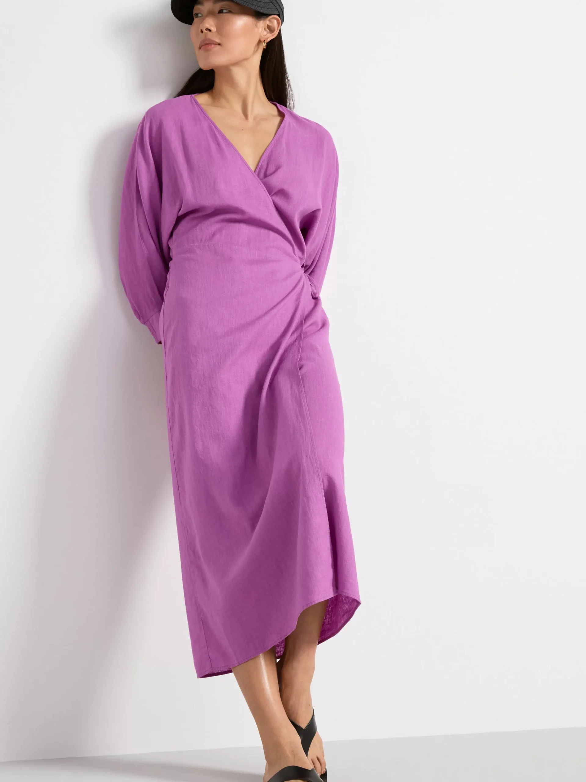 Klänningar>Lindex Langarmad Omlottklanning I Linneblandning Lilac
