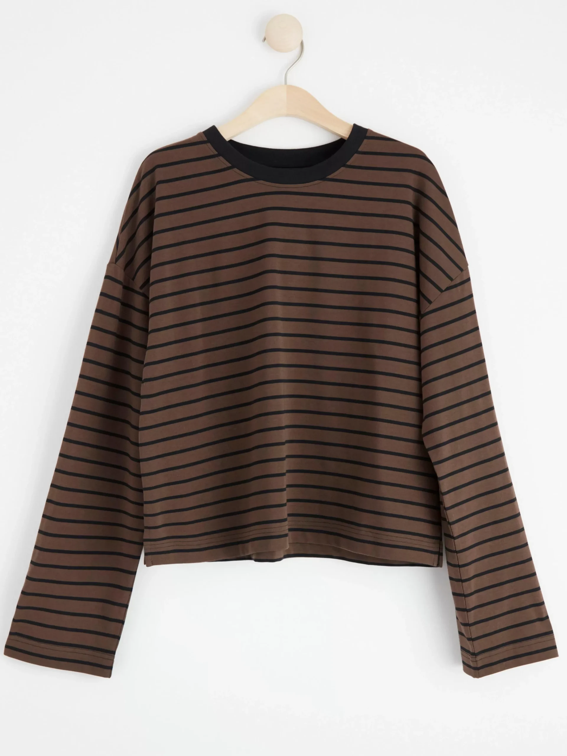 Toppar & T-Shirts>Lindex Langarmad Randig Bomullstroja Dark Brown