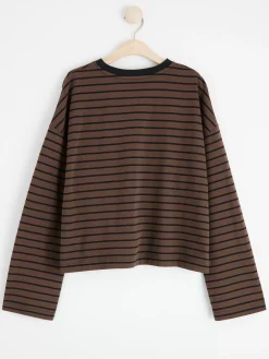 Toppar & T-Shirts>Lindex Langarmad Randig Bomullstroja Dark Brown
