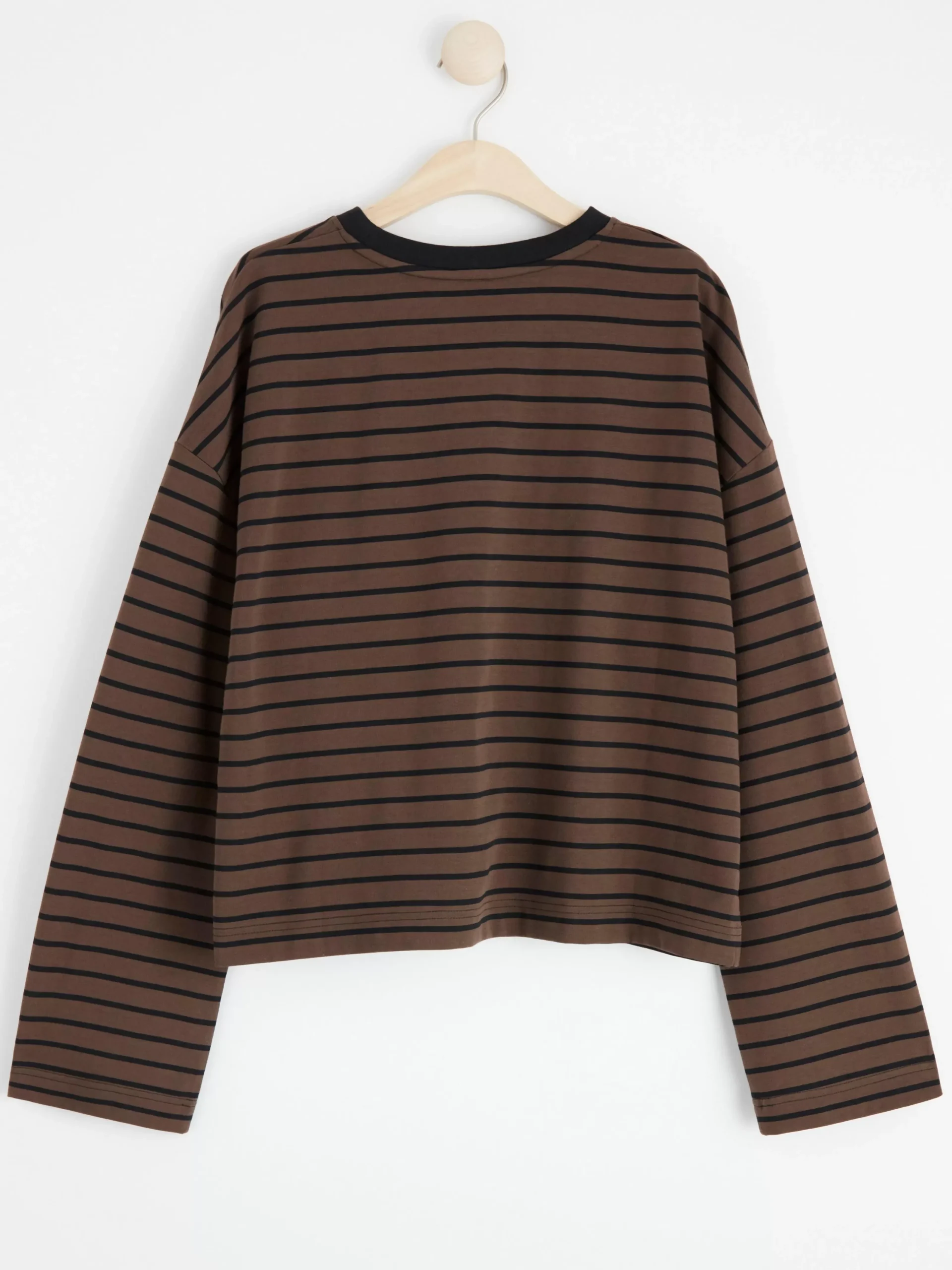 Toppar & T-Shirts>Lindex Langarmad Randig Bomullstroja Dark Brown