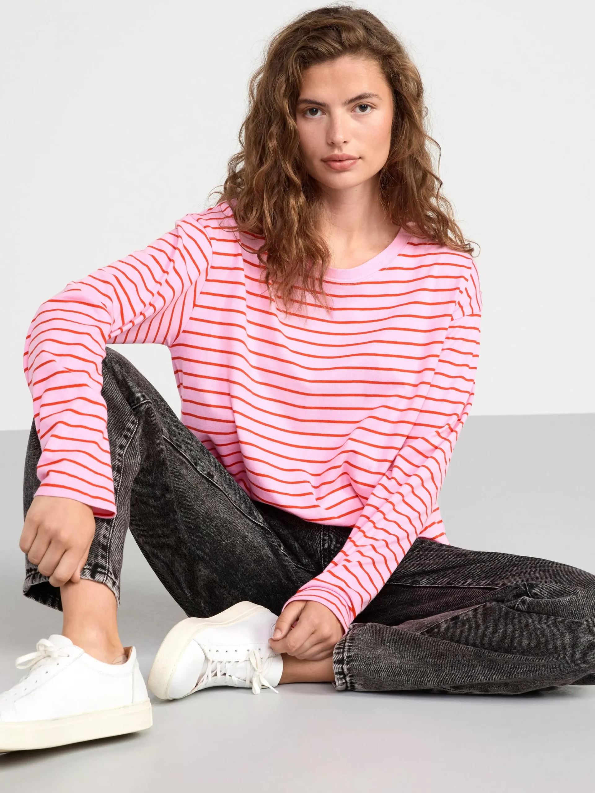 Toppar & T-Shirts>Lindex Langarmad Randig Troja Light Pink