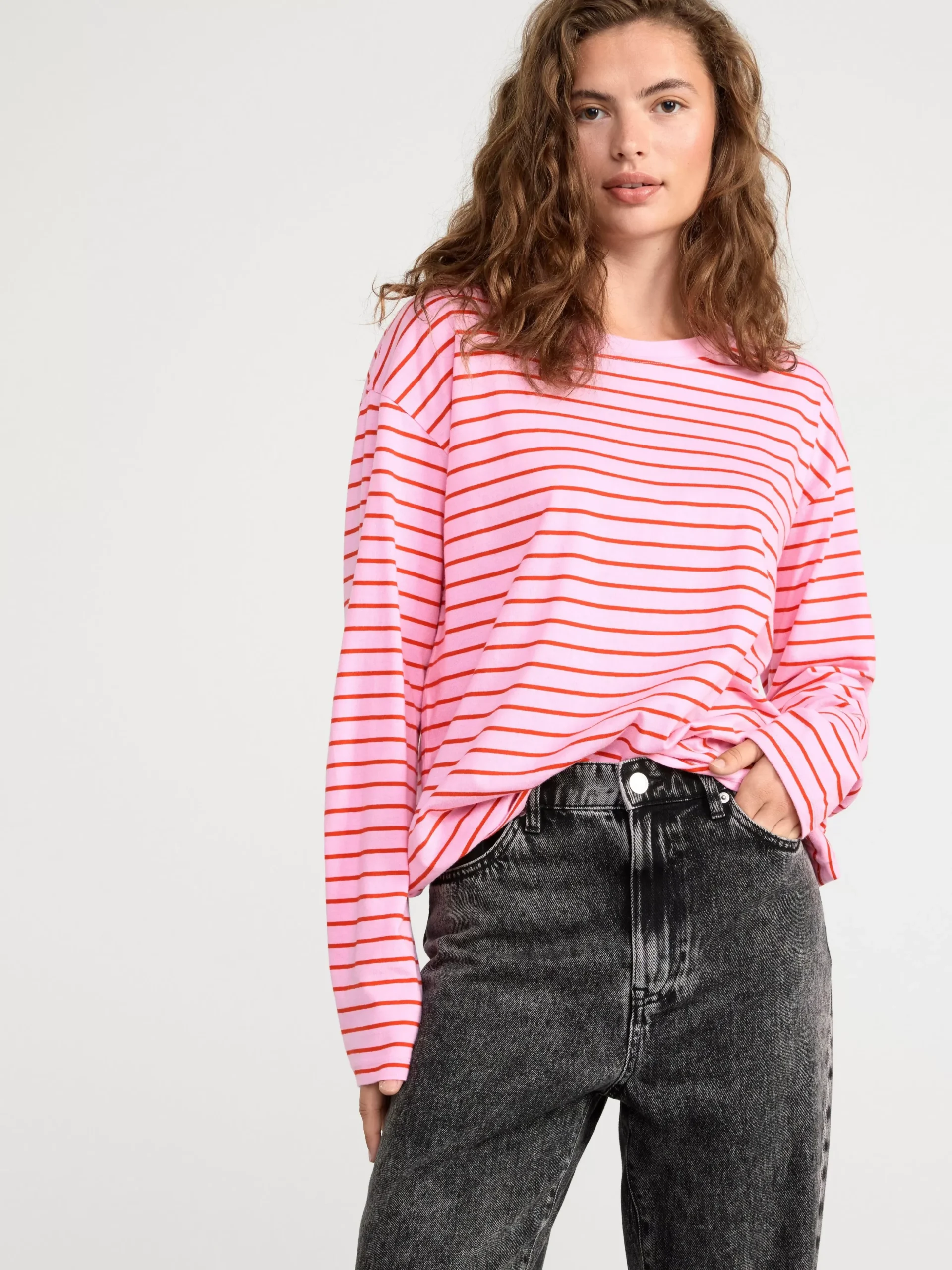 Toppar & T-Shirts>Lindex Langarmad Randig Troja Light Pink