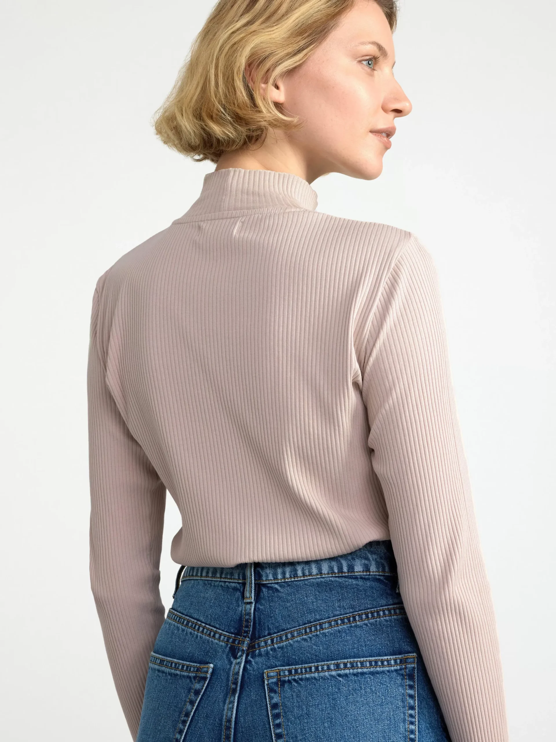 Toppar & T-Shirts>Lindex Langarmad Ribbad Polotroja Light Beige