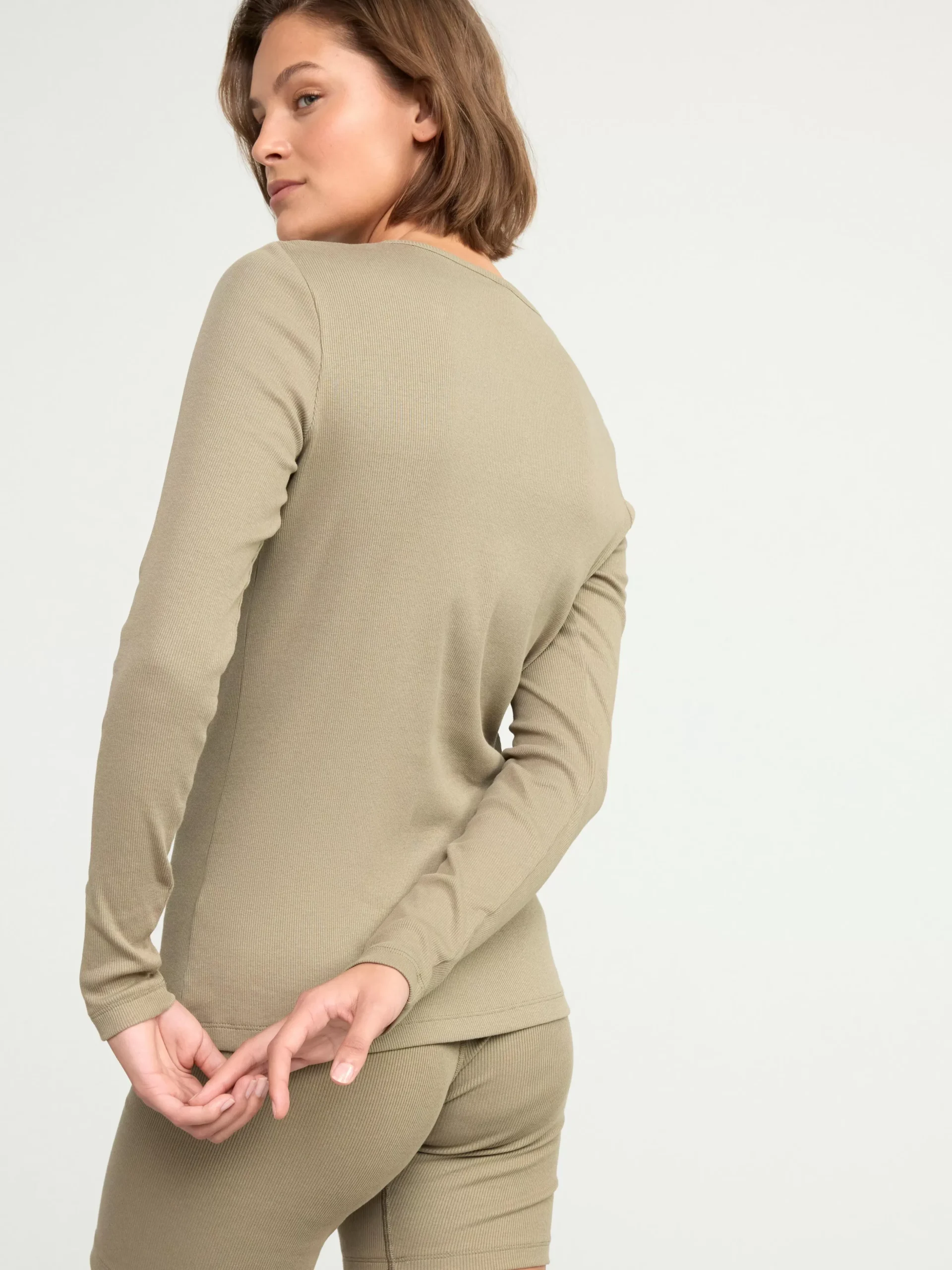 Nattplagg>Lindex Langarmad Ribbad Pyjamastopp Khaki