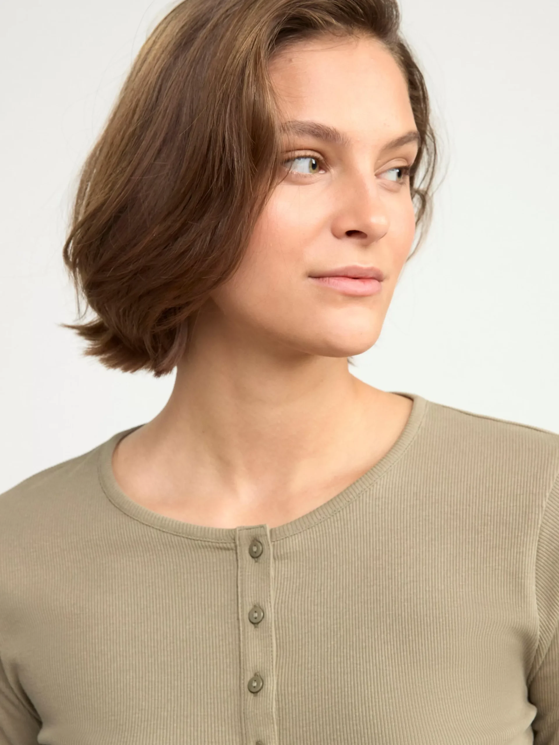 Nattplagg>Lindex Langarmad Ribbad Pyjamastopp Khaki