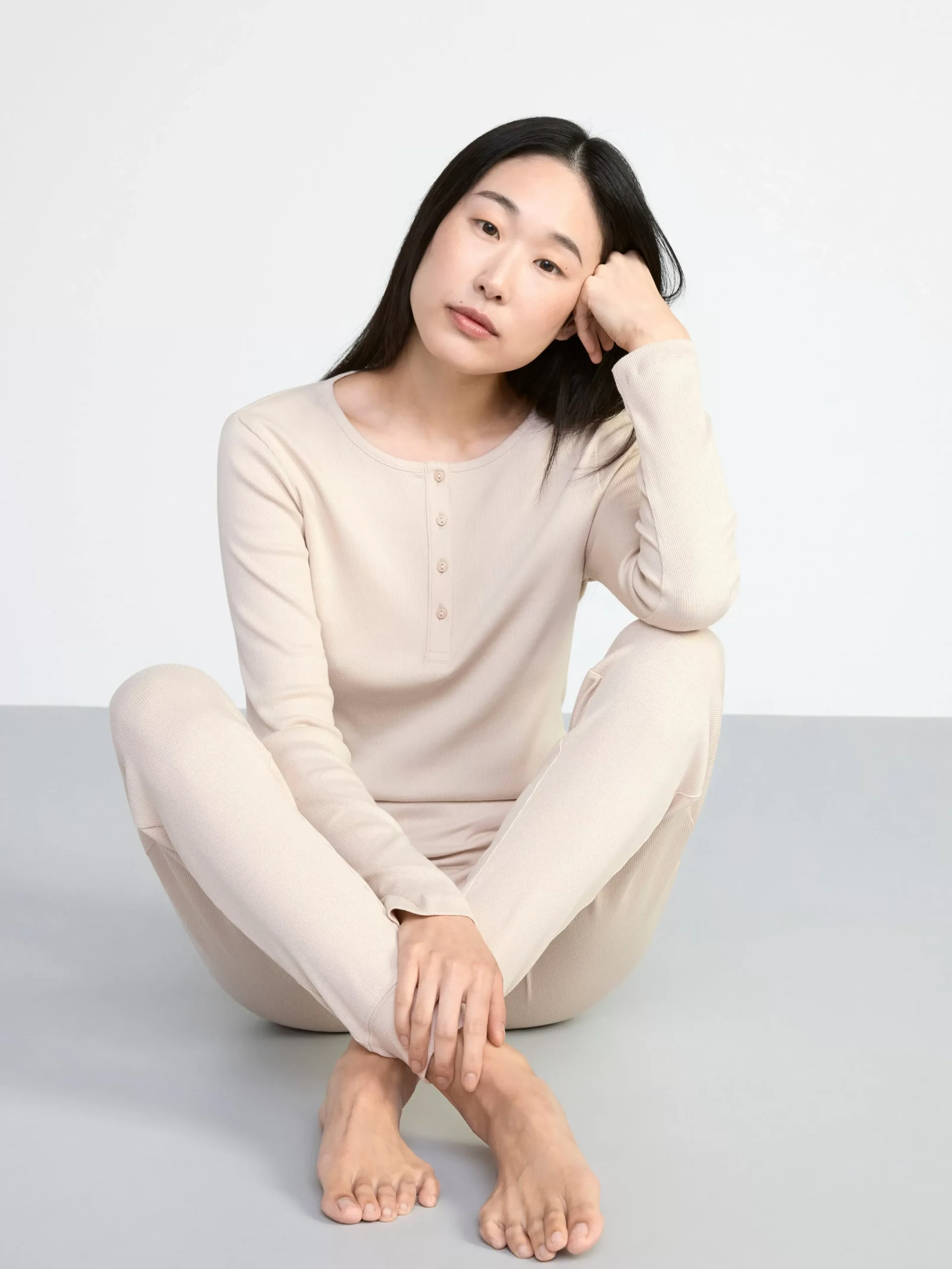 Nattplagg>Lindex Langarmad Ribbad Pyjamastopp Light Beige