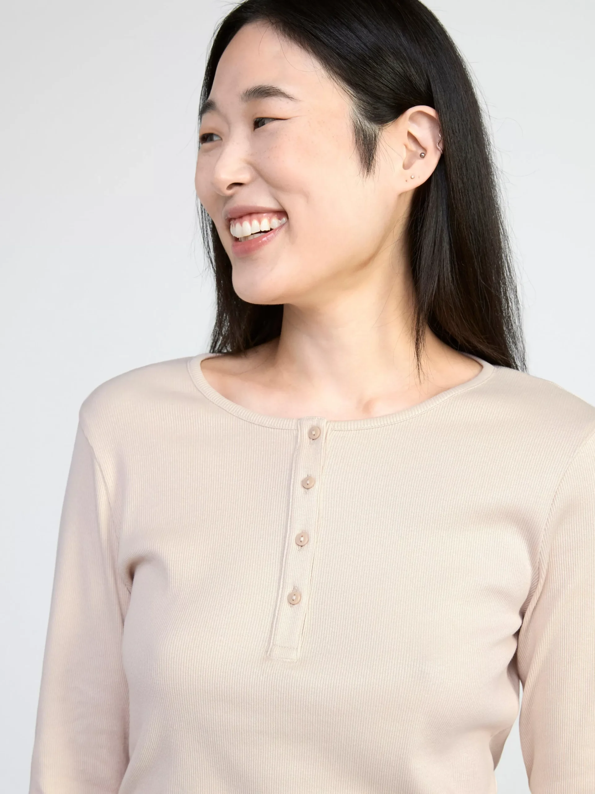 Nattplagg>Lindex Langarmad Ribbad Pyjamastopp Light Beige