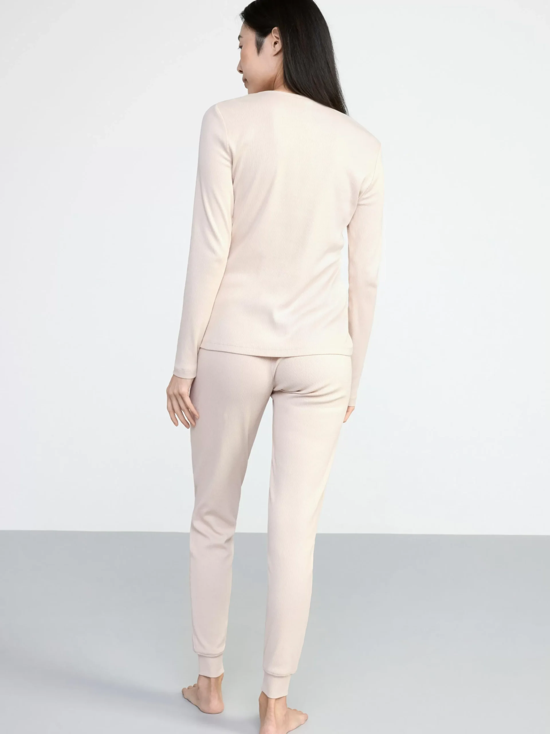 Nattplagg>Lindex Langarmad Ribbad Pyjamastopp Light Beige