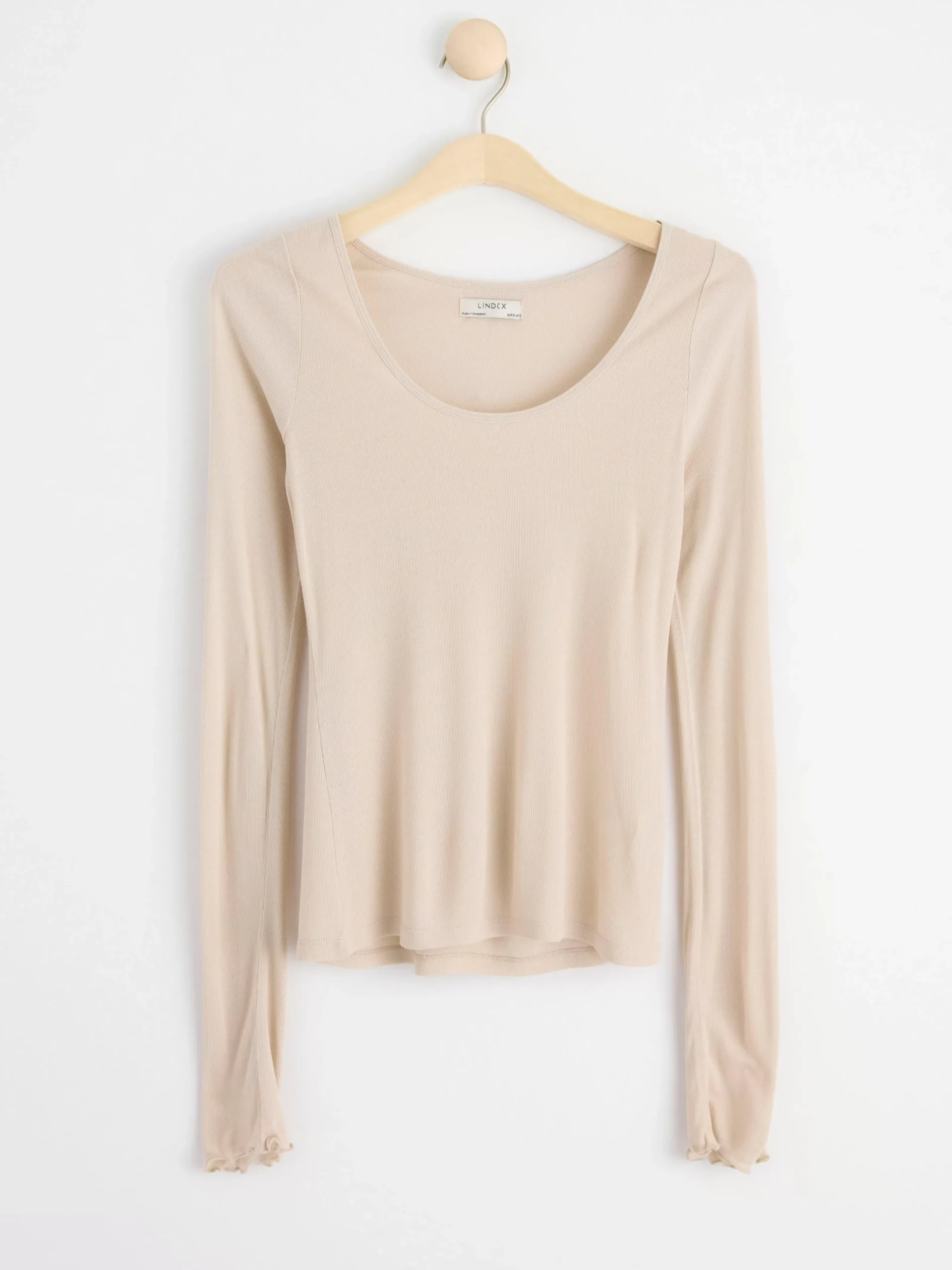Toppar & T-Shirts>Lindex Langarmad Ribbad Topp Light Beige