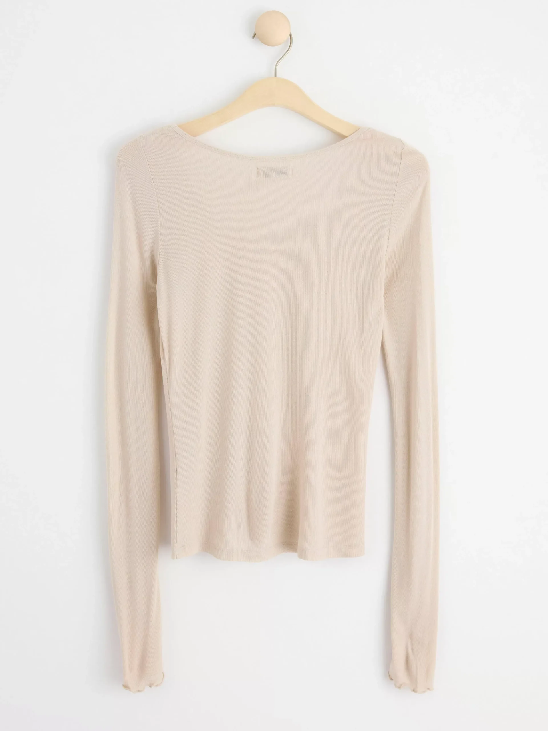 Toppar & T-Shirts>Lindex Langarmad Ribbad Topp Light Beige