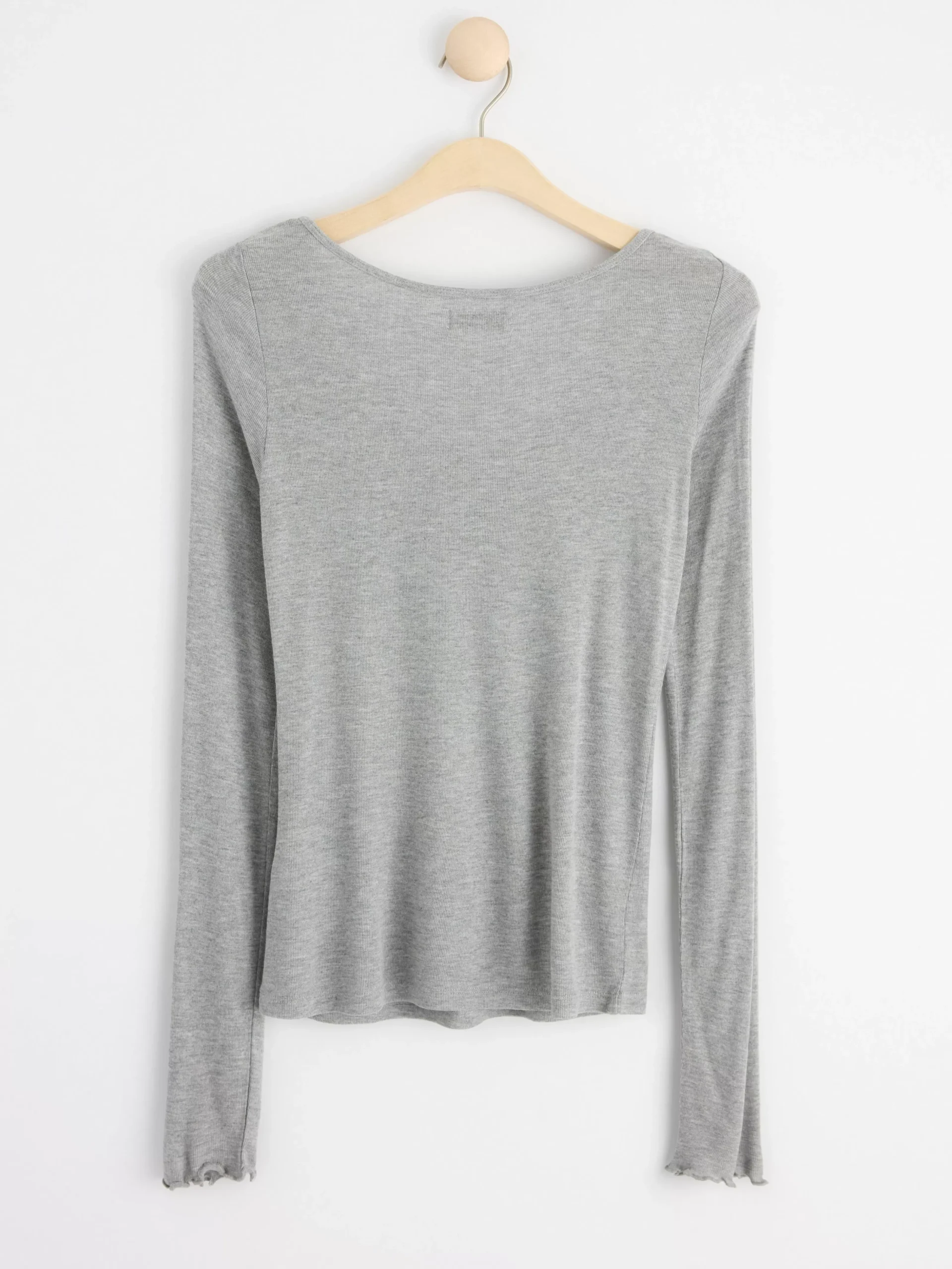 Toppar & T-Shirts>Lindex Langarmad Ribbad Topp Grey Melange