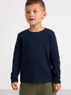 Toppar & T-Shirts>Lindex Langarmad Ribbad Topp Dark Navy