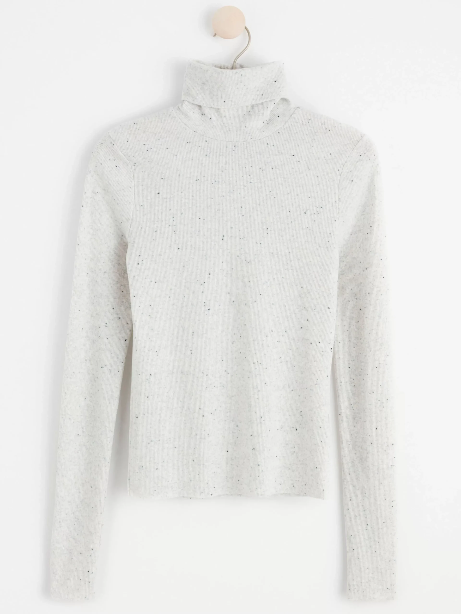 Toppar & T-Shirts>Lindex Langarmad Ribbad Topp Med Polokrage Beige