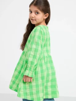 Klänningar>Lindex Langarmad Rutig Klanning Light Green