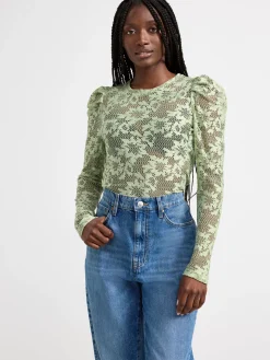 Toppar & T-Shirts>Lindex Langarmad Spetstopp Light Dusty Green